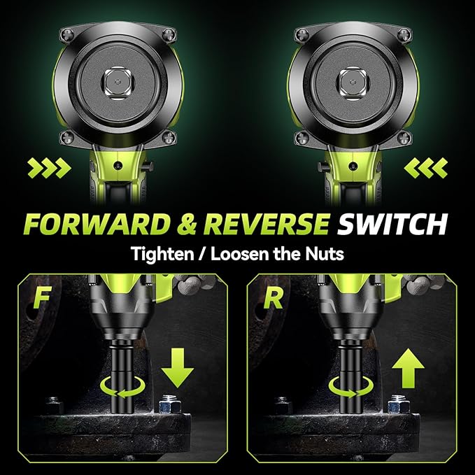 1400N.m (1032ft-lbs) Cordless Impact Wrench, 1/2 High Torque Brushless Impact Gun, 2400RPM Power, 2 x 4.0Ah Batteries, Fast Charger, Impact Wrench for Heavy Duty Truck RV Mower