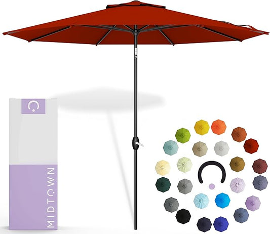 Midtown Umbrellas 10-Year-No-Fade - 10 Ft - UV Proof Apple Red Polyester Fabric - Umbrella Outdoor Patio, Aluminum Frame Large Patio Umbrella for Garden, Pool & Deck - Black Pole