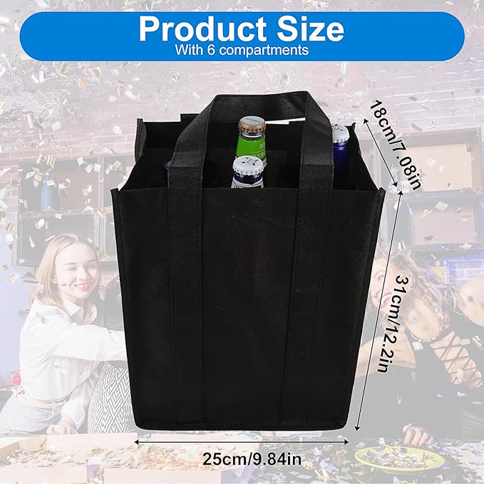 Wine Carrier Tote with 6 Compartments, Non-Woven Wine Travel Bags Wine Shopping Grocery Bag Portable Wine Bottle Gift Bag Carrier Wine Bottle Holder Bag with Carry Handle for Picnic Wine Lover