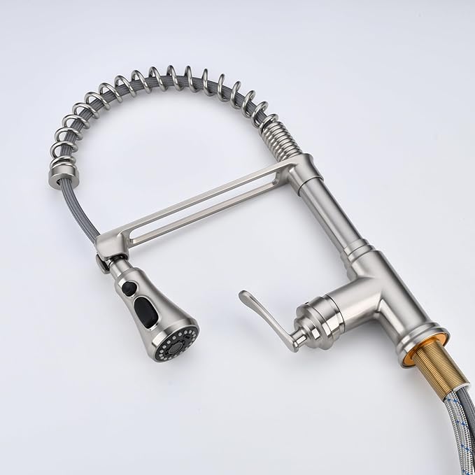 Kitchen Sink Faucet with Pull Down Sprayer,Brushed Nickel Kitchen Faucet Spring Gooseneck Faucet Pull Out,Single Handle High Arc Kitchen Sink Faucet for Farmhouse Camper Utility Rv Wet Bar