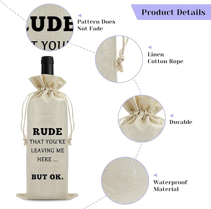 Funny Retirement Gifts for Women Wine Bags Goodbye Farewell Gifts for Retired Coworker Presents for Retired Boss Employees Teachers Colleagues Friends for Birthday Christmas Burlap Drawstring Wine Bag