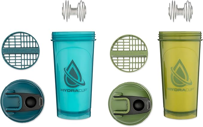 Hydra Cup ProFlow [2 Pack] 28 oz Shaker Bottles for Protein Shakes, Shaker Cups with Ball Blender Whisk, Shaker Bottle with Handle, Travel To Go, BPA Free (Teal,Green)