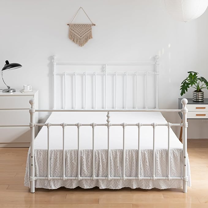 Tufted Bed Skirt Full Size, Ruffled Bed Skirt with Split Corners, Full Bed Skirt 18 Inch Drop, Boho Full Size Bed Skirt White for Ruffled Bed Skirts, Bed Skirt Full Size