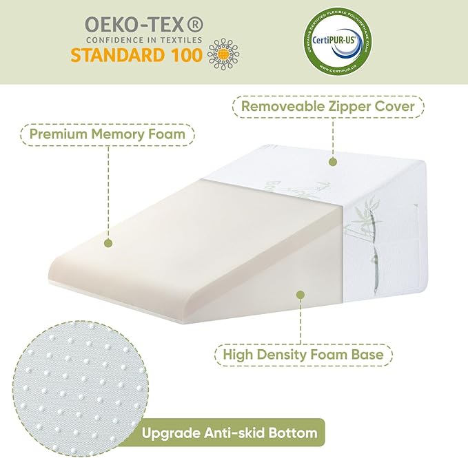 Forias Wedge Pillow for Sleeping,10" Bed Wedge Pillow for Acid Reflux, After Surgery,Snoring,Elevated Triangle Pillow Wedge with Breathable Moisture-Wicking Cover