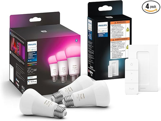 Philips Hue Smart Dimmer Switch with Remote + Philips Hue White and Color Ambiance A19 60W Smart Bulbs