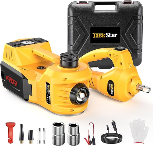 Electric Car Jack Kit, 5 Ton/11023 lbs 12V Hydraulic Car Jack Lift with Electric Impact Wrench and Tire Inflator Pump, Portable Auto Kit for SUV MPV Sedan Truck Change Tires Garage Repair