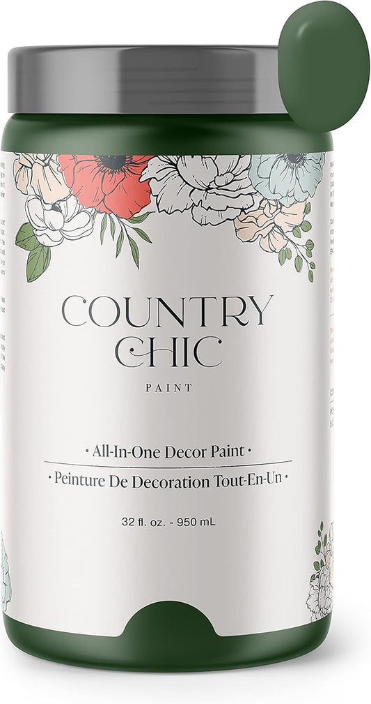 Country Chic All-in-One Chalk Paint for Furniture, Cabinets, Home Decor, Eco-Friendly, Matte Finish, Built-In Primer & Top Coat for Wood, Metal - Fireworks (Forest Green) - Quart 32 oz (950 ml)