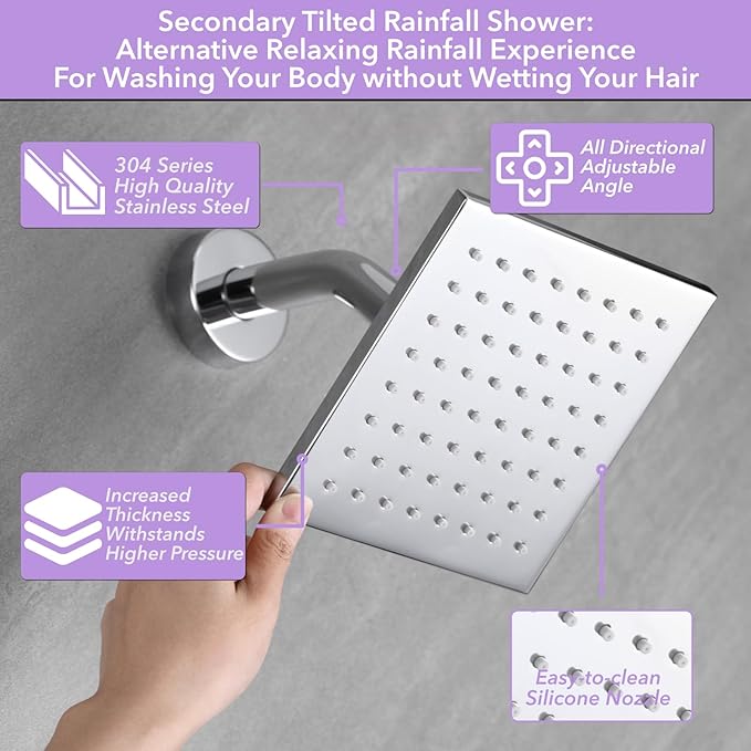 VANFOXLE Shower Faucet Set Chrome Shower System,Push Button Diverter Shower Faucet with 2 in 1 Handheld,Ceiling Mount Increased Thickness 10 Inch Shower Head with 6 Inch Wall Mount Shower Head