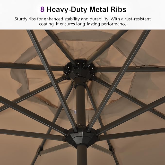 PURPLE LEAF 11.5' x 9' Patio Market Umbrella Outdoor Table Sun Umbrellas with Crank 8 Aluminum Sturdy Ribs for Pool Deck Backyard Beach Taupe