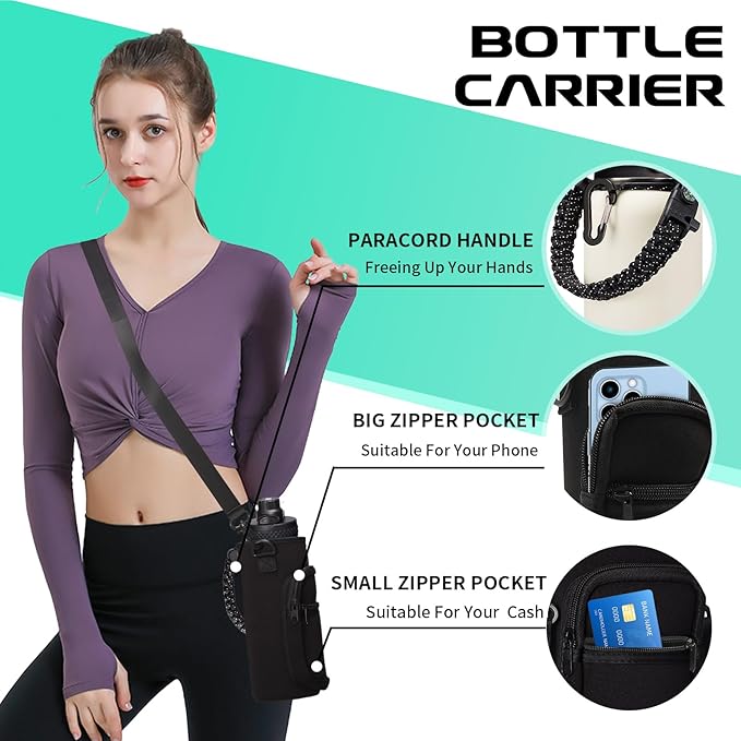 Insulated Water Bottle - 32oz 40oz 64oz Water Bottles with Straw & Spout Lids, Carrier Bag, Paracord Handle and Flask Boot, Reusable Stainless Steel Water Bottle, Metal Canteen Mug for Work Sports