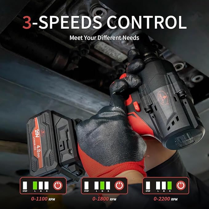 AEROPRO TOOLS Cordless Impact Wrench, 1750N.m (1290Ft-lbs) High Torque 1/2 Brushless Impact Gun, 20V Power Impact Driver, 2x 4.0Ah Battery, Charger, 2 Sockets, Electric Impact Driver for Car Truck RV