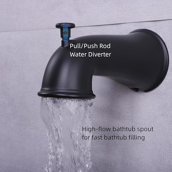 2 Handle Shower Faucet Set, Matte Black Two Handle Shower Faucet Set with Tub Spout 2 Knobs Tub and Shower Trim Kit Combo Set Wall Mounted Shower System Complete