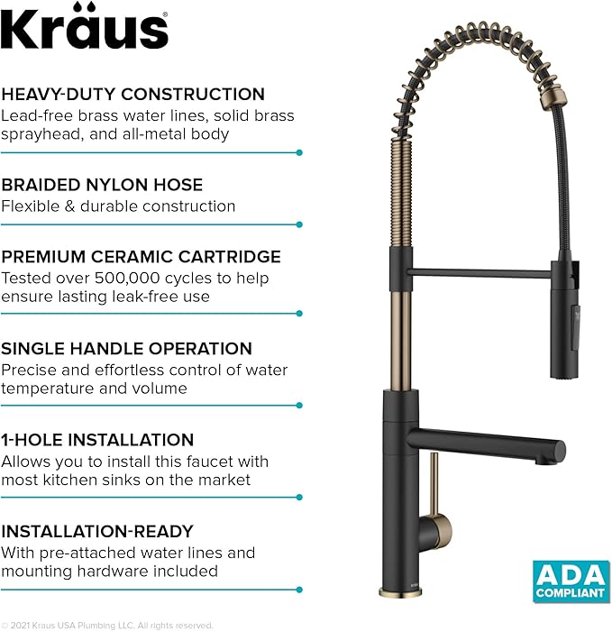 KRAUS Artec Pro Commercial Style Pull-Down Single Handle Kitchen Faucet with Pot Filler in Spot Free Antique Champagne Bronze/Matte Black, KPF-1604SFACBMB