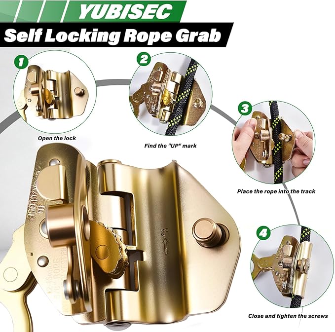 Vertical Lifeline Assembly 50FT, Polyester Rope Harness Safety with Two Grab Snap Hooks Shock Absorber, Fall Protection Safety Rope for Roofing Work, ANSI Compliant