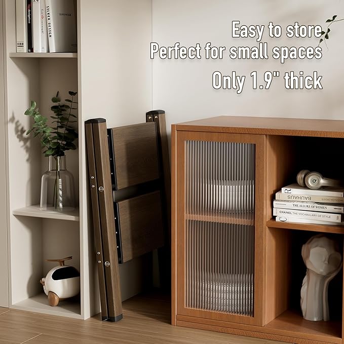 2 Step Ladder,Aluminum Folding Step Stool for Adults,Step Ladder with Wide Anti-Slip Pedal,330 lbs Capacity for Home,Office,Kitchen,Library(Walnut)