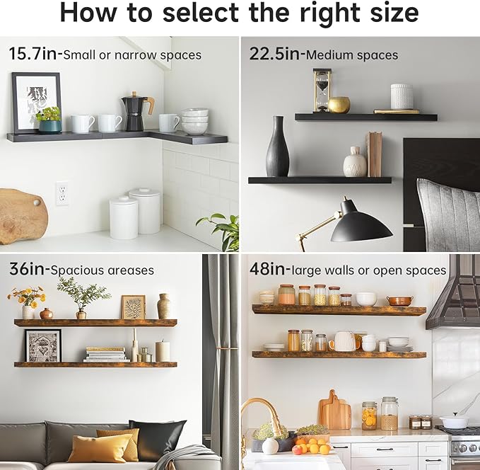 BAYKA Floating Shelves for Wall, 36 inches Long Wall Mounted Rustic Wood Shelves for Bathroom, Bedroom, Living Room, Kitchen, Office, Hanging Shelf for Books/Storage/Decor(Brown,Set of 2)