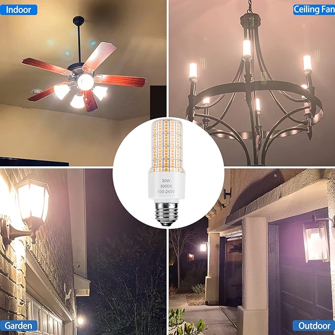 Led Light Bulb Equivalent 250w 2pcs Super Bright Led Bulbs, 3750 Lumen 3000k Warm Daylight White 30w Waterproof Led Corn Light Bulb E26/E27 Medium Base Light Bulb for Outdoor Indoor Garage Backyard
