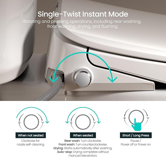 R&T V305 Round Bidet Toilet Seat, Electri Bidet Seat with Adjustable Warm Water, Air Dryer, Heated Seat, Night Light, Deodorization