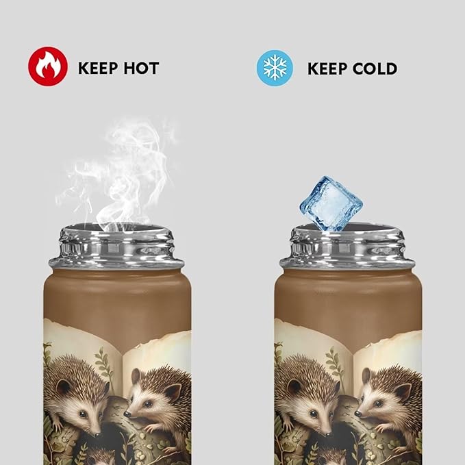 Cute Hedgehog Insulated Water Bottles with Handle, 18 Oz Stainless Steel Metal Water Bottle, Cold & Hot Water Bottle Travel Cup for Travel Camping Hiking