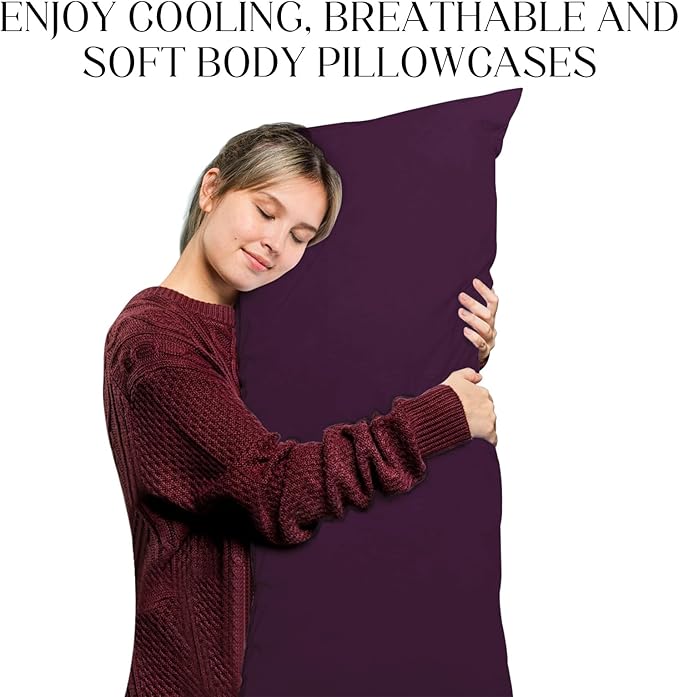 Soft Body Pillow Covers 60 x 21 Inch, WINKAURA Premium Long Pillow Case for Bed Fits 54x20 Pillow, Envelope Closure Stylish Wrinkle and Stain Resistant,Darkpurple