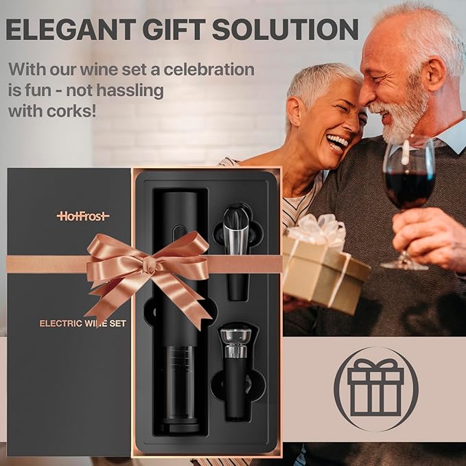 Electric Wine Opener – Wine Bottle Opener Kit with Foil Cutter, Wine Aerator, Vacuum Stopper – Battery-Operated Corkscrew Wine Opener – Cordless Automatic Wine Opener – Birthday Wine Gift Set