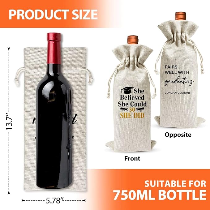 Funny Graduation Gift Wine Bag For Students Friend Masters Nurses College High Student, Inspirational Graduation Gifts For Daughter Wine Gift Bag, Reusable Burlap Wine Wrap Bag