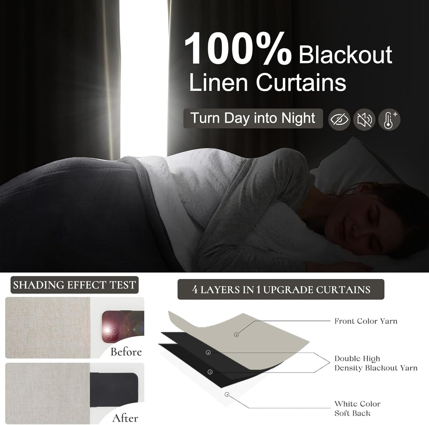 Natural Linen Pinch Pleated Blackout Curtains & Drapes 96 Inch Long Bedroom/Livingroom Farmhouse Curtains 2 Panel Sets, Neutral Track Room Darkening Thermal Insulated 8ft Back Tab Window Curtain