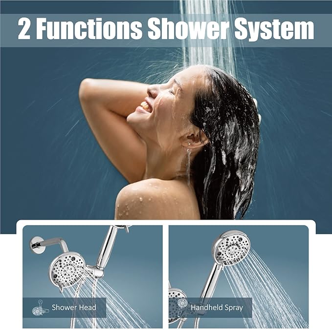 Aolemi Shower Faucet Set Rain Shower Head System Shower Trim Kit Pressure Rough-in Valve Included ABS 8 Setting Dual Shower Head and Handheld Spray Polish Chrome