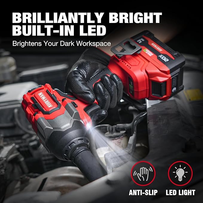 Cordless Impact Wrench, 900Ft-lbs (1200N.m) 1/2" Brushless Impact Gun, 20V High Torque Power Impact Driver, 2x4.0Ah Batteries,Brushless Motor 2400 RPM Variable Speeds for Family Car/Pickup Truck/Mower