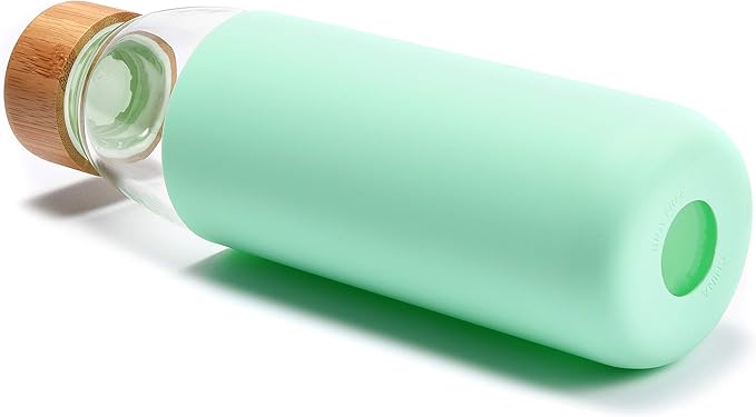 veegoal Glass Water Bottles 18 Oz Borosilicate with Bamboo Lid, BPA-FREE, Non-Slip Silicone Sleeve, and Stainless Steel Leak Proof Lid - Glass Water Bottle for Men and Women