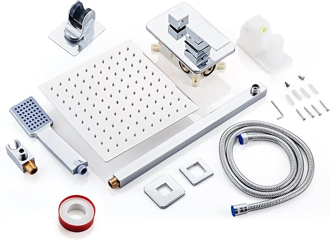 Shower Head - Shower Faucet Set Square Shower Combo System with 8'' Rainfall Shower Head Wall Mount Handheld Shower, Stainless Steel with Chrome Finish Bath Shower Head,Chrome