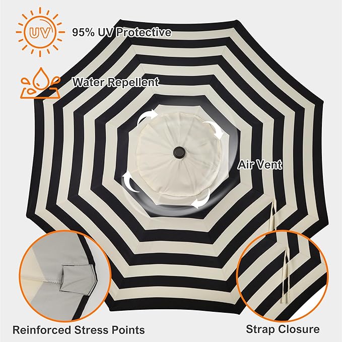 Blissun 9ft Patio Umbrella Replacement Canopy, Market Umbrella Top, Outdoor Table Umbrella Canopy for 8 Ribs, Canopy Only