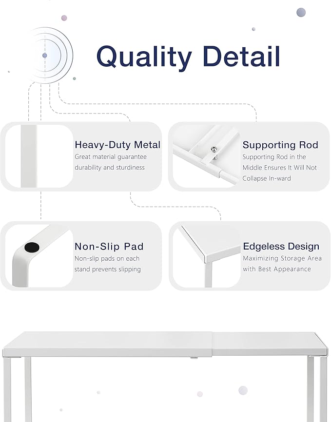 Nxconsu Cabinet Shelf Expandable Organizer Riser Rack for Kitchen Pantry Cupboard Under Sink Countertop Home Organization Extra Storage Space Saver Heavy Duty Metal Edgeless Design White