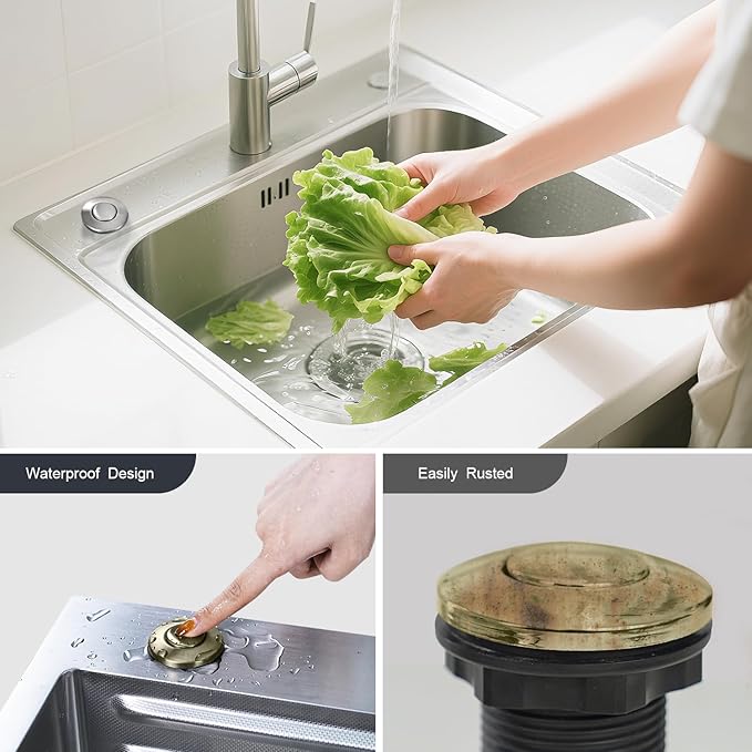 Garbage Disposal Air Switch Kit, Sink Button Food Waste Disposals Part On/Off Air Button Stainless Steel Polished (Golden Brass Brushed, LONG/3.6")