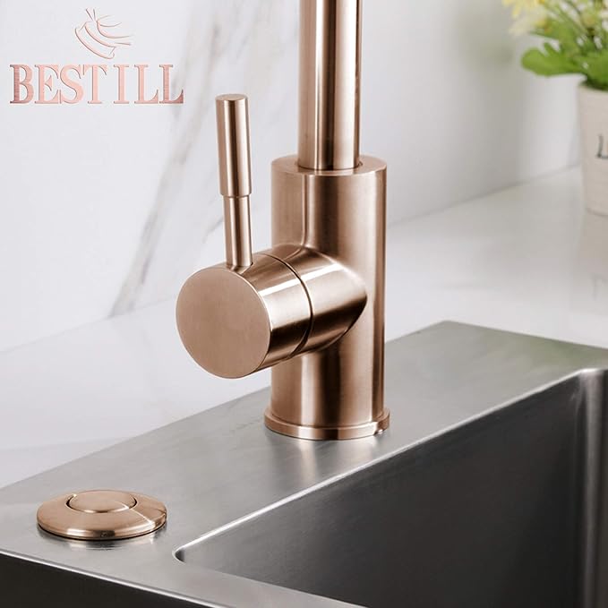 BESTILL Garbage Disposal Air Switch Kit - UL Listed, Cordless Sink Top Switch Button for Waste Disposer, Long Push Button with Brass Cover, Antique Copper, Compatible with all Garbage Disposals
