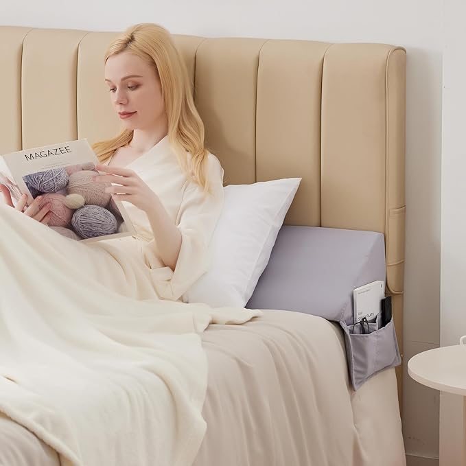 Queen Bed Wedge Pillow for Headboard, Foam Pillow Wedge for Headboard Gap, Mattress Bed Gap Filler Queen, Triangle Pillow Wedge, Anti-slip Bed Crack Pillow Space Filler Queen (60"×10"×6") Grey