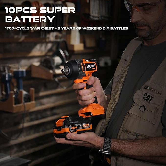 Brushless Cordless Impact Wrench, 1/2 Inch Driver, [REAL] 650Ft-lbs (900N.m), 21V MAX, Impact Gun with 2×4.0Ah Battery, Power Electric Wrench for Car Truck Tire/House/Mower