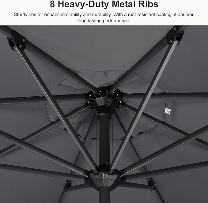 PURPLE LEAF 11.5' x 9' Patio Market Umbrella Outdoor Table Sun Umbrellas with Crank 8 Aluminum Sturdy Ribs for Pool Deck Backyard Beach Gray