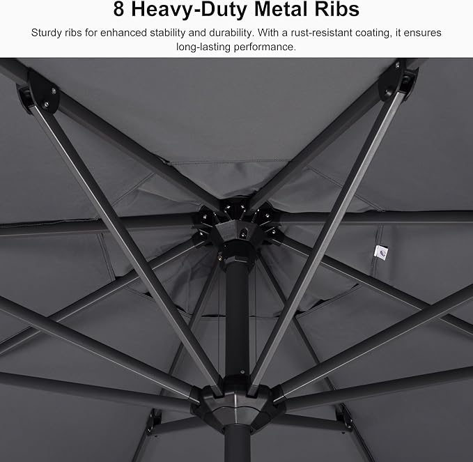 PURPLE LEAF 11' Round Patio Umbrella Outdoor Table Umbrella Aluminum Frame Market Umbrella Sun Umbrella with 8 Sturdy Ribs for Garden Deck Lawn & Pool Light Gray