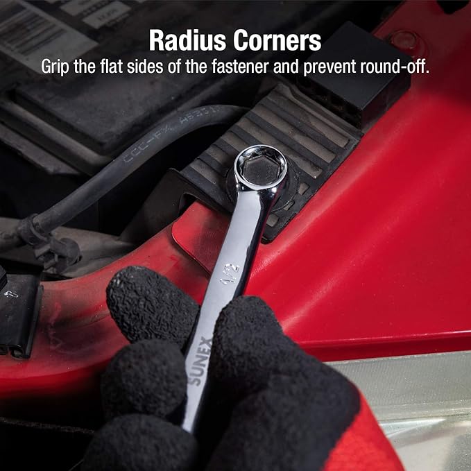 Sunex 9915 V-Groove Fractional Full Polish Combination Wrench Set, 3/8-Inch - 1-1/4-Inch, Fully Polished, 14-Piece (Includes Roll-Case)