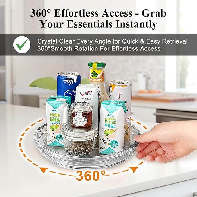 Clear Lazy Susan Organizer Turntable for Cabinet Table Top, 9.25 Inch 4 Pack 360 Rotating Spinning Makeup Organizer for Vanity, Kitchen Storage Rack Heavy-Duty Pantry Spices Tray Countertop Organizer