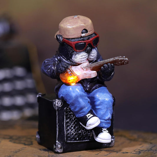 Solar Dog Outdoor Statues Figurine for Garden Decorations, Whimsical Outside Decor with Guitar Clearance for Patio Balcony Yard Lawn Ornament,Unique Garden Birthday Gifts Statues for Mom Women