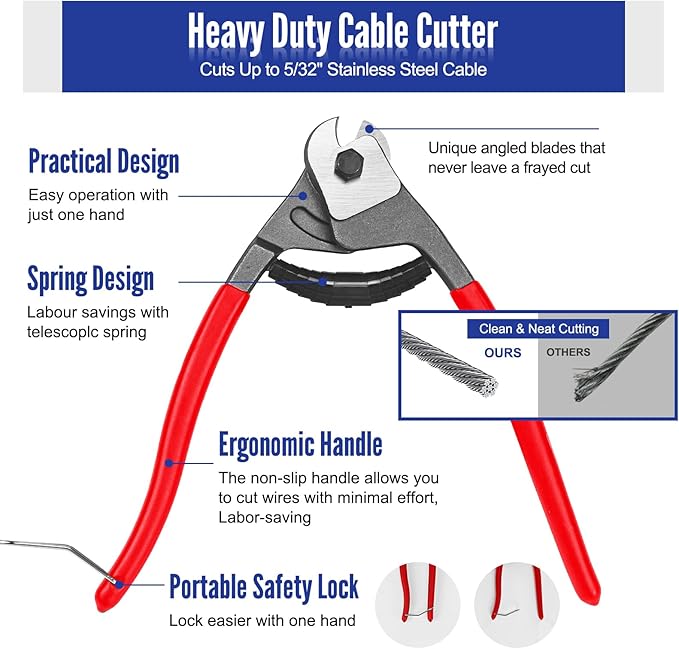 BLIKA 1/8" Black Stainless Steel Cable with Cutter, T316 Marine Grade, Stainless Steel Wire Rope 7x7 Strand Construction, 1850lbs Breaking Strength Aircraft Cable for Deck Railing