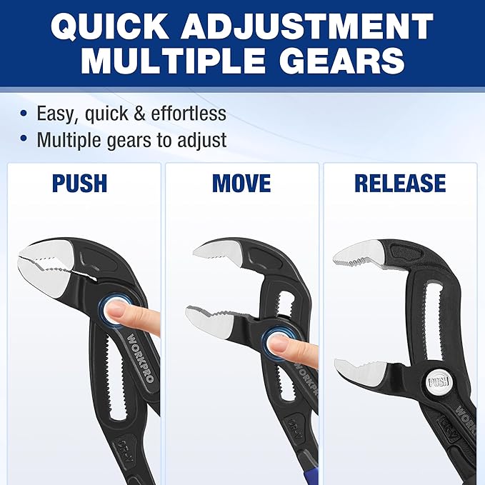 WORKPRO Slip Joint Pliers, 10" Quick Adjustable Pliers, Upgraded 50mm Wide Opening Water Pump Plier, V-Jaw Groove Joint Plier for Home and Industrial Repair, CR-V Steel, Dual Serrated, Soft Grip