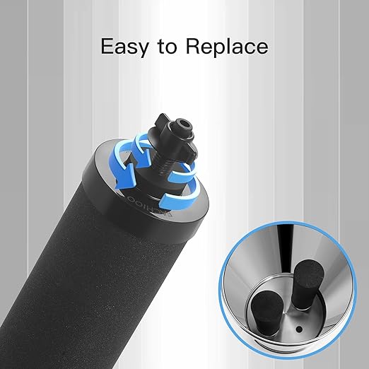 Gravity-Fed Water Filter System, NSF/ANSI 42&372 Standard, 2.25G Stainless-Steel Countertop System with 2 Black Elements, 2 Fluoride, Metal Water Level Spigot, Reduces Fluoride and Chlorine