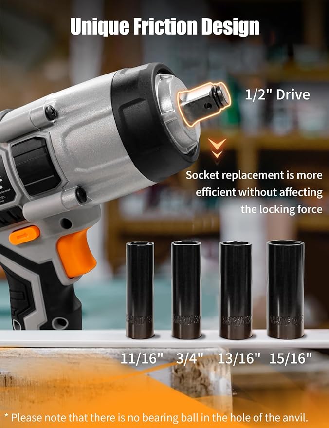 AVID POWER Impact Wrench 1/2” Drive w/Max Torque 330 ft-lbs (450N.m), 20V Cordless Impact Wrench w/ 3.0A Li-ion Battery, 4Pcs Drive Impact Sockets, Fast Charger, Tool Bag (Grey)