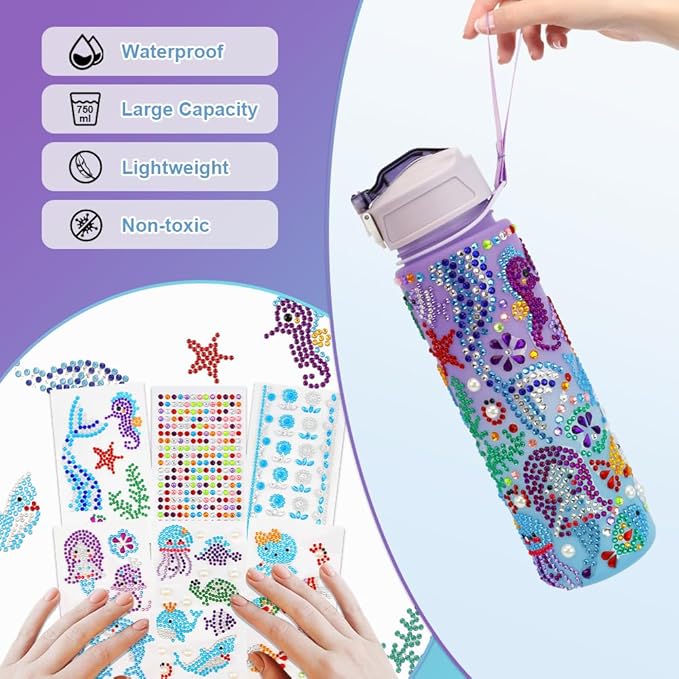 Decorate Your Own Water Bottle Kits for Girls, Mermaid Toys for Girls 10-12, 6-12 Year Old Girl Birthday Gifts Painting Crafts, Mermaid Arts and Crafts Gifts Toys for Girls Birthday Christmas