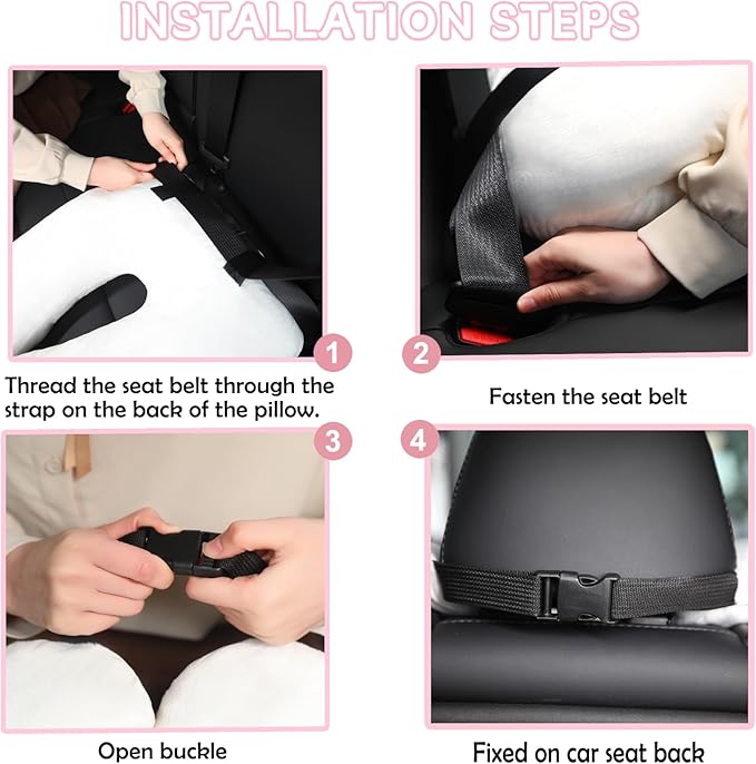 Kids Travel Pillow for Car Seat with Hand Muff, Strawberry Cartoon Neck & Headrest Seat Belt Pillow for Car Road Trips Long-Distance Travel Sleeping Pillow for Adults and Children, Cow