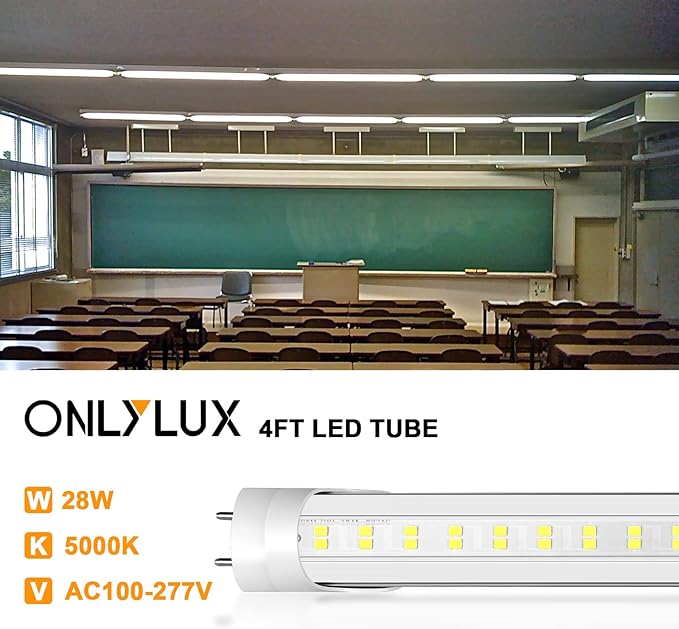 Led Tube Lights 4ft, 4 Foot Led Bulbs 24-Pack 28W 5000K 4000lm Daylight T8 T10 T12 Fluorescent Replacement Dual Ended Power Clear Lens