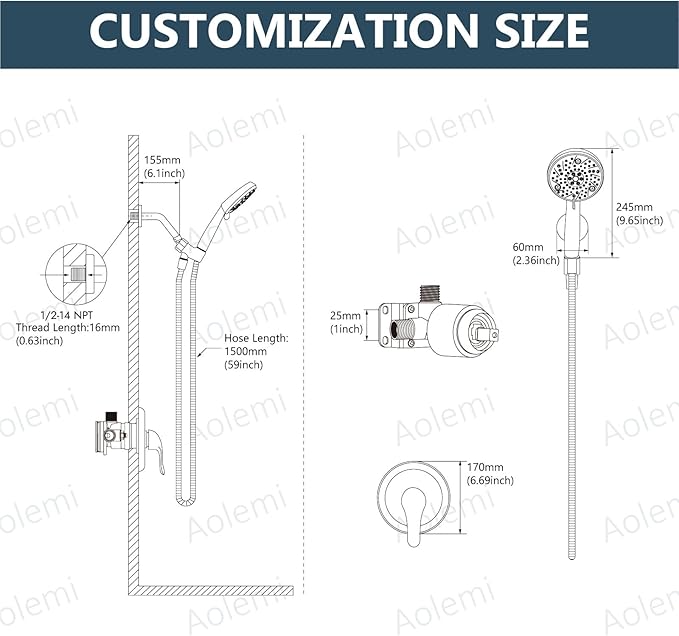 Aolemi Shower Faucet Set Rain Shower Head System Shower Trim Kit Pressure Rough-in Valve Included ABS 8 Setting Single Handheld Spray Polish Chrome